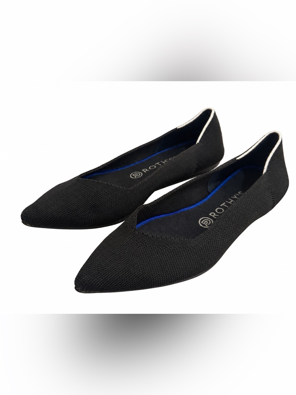 Rothy’s The Point Black Knit Pointed Toe Flats with White Trim - Size 8.5